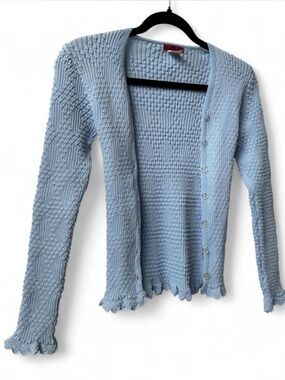 Baby Blue Textured coquette scalloped hem geometric stitch cardigan girly S